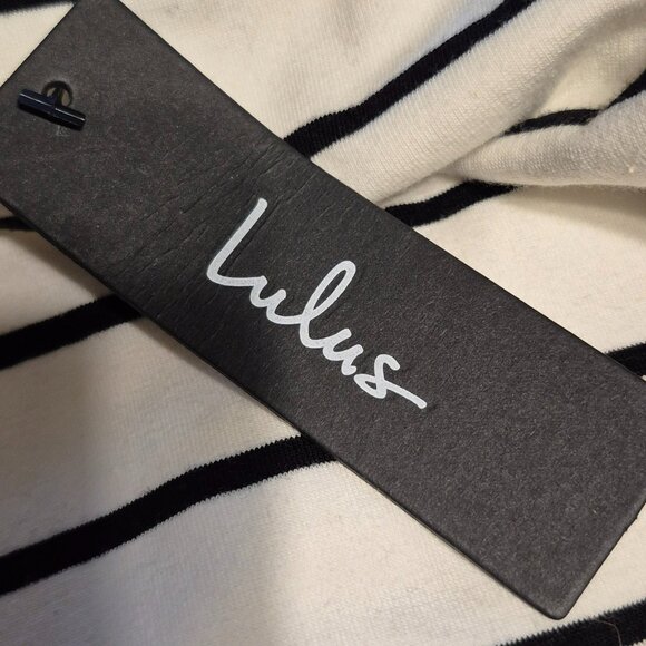 NWT Lulus Cafe Society Cream and Black Striped Shirt Dress Size XS - Picture 6 of 8